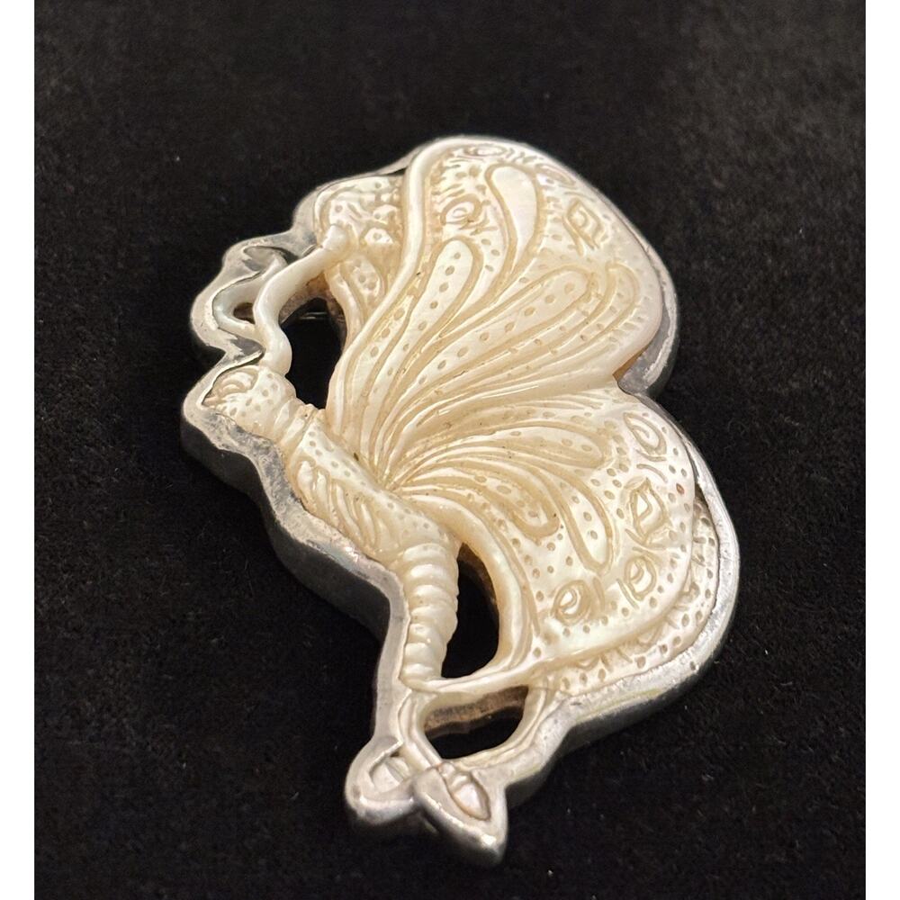 Barry Brinker Sterling Silver Carved Mother Of Pearl Butterfly BROOCH 2.75” - Picture 1 of 6